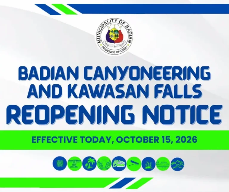Badian Canyoneering and Kawasan Falls reopening notice effective October 15, 2026