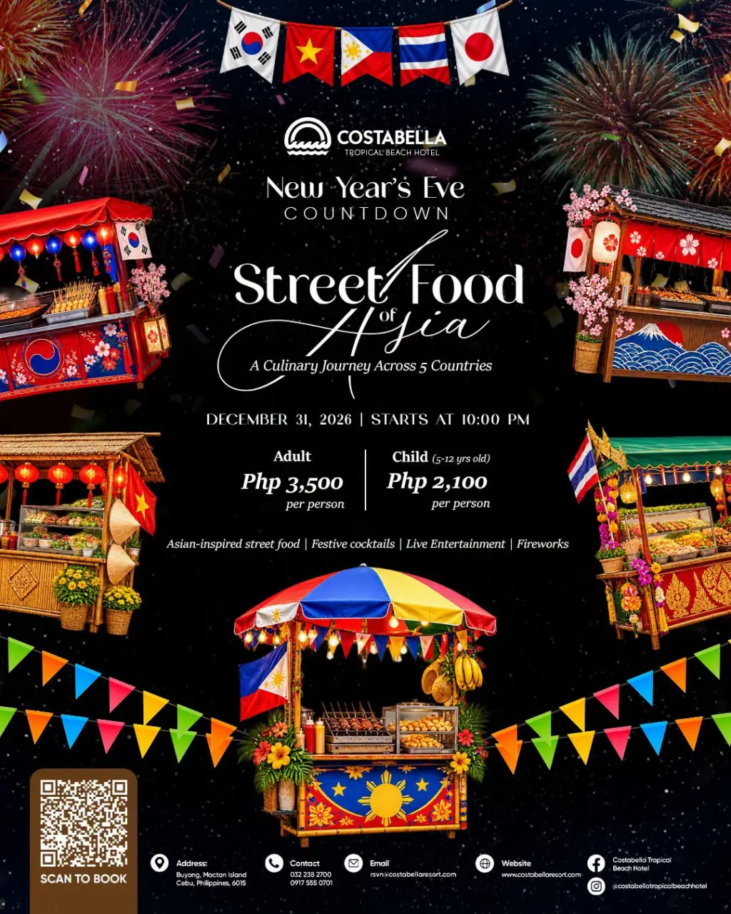 Costabella Tropical Beach Hotel Cebu 2027 New Year countdown Street Food of Asia poster
